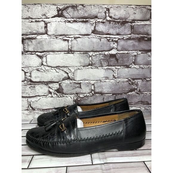 Anthony’s Black Leather Croc Print Tassel Loafers Dress Shoes Men Sz 13M US/46EU - Picture 1 of 16